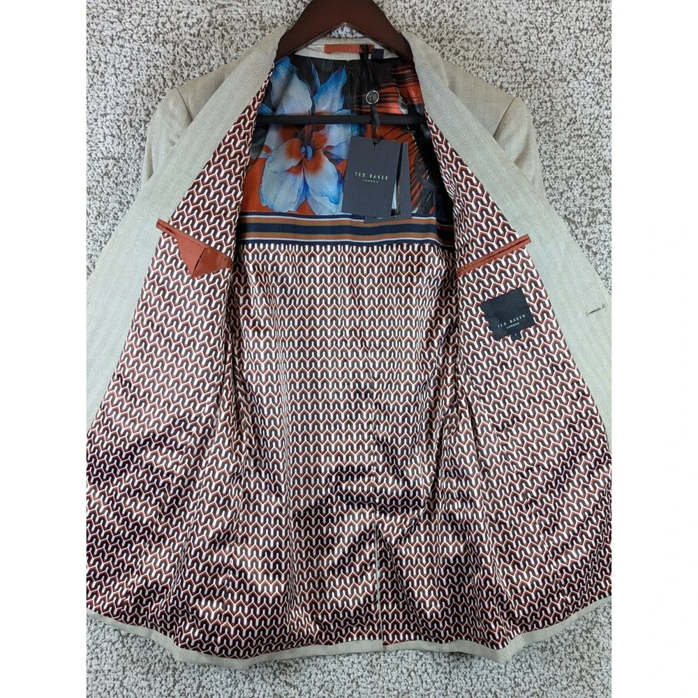 Ted Baker Linen Blend Sport Coat Size 1‎ 34R Herringbone Gray NWT
